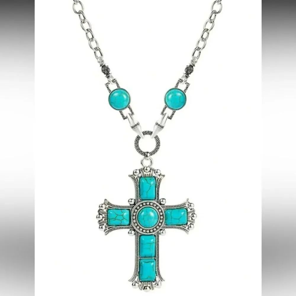 Turquoise Silver Cross Necklace A1264